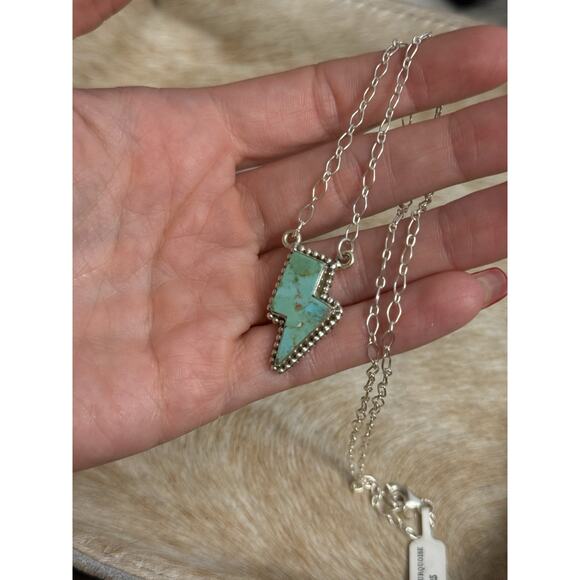 Native American SW Sterling Silver Blue Turquoise Lightning Bolt Necklace 925 - Picture 5 of 11